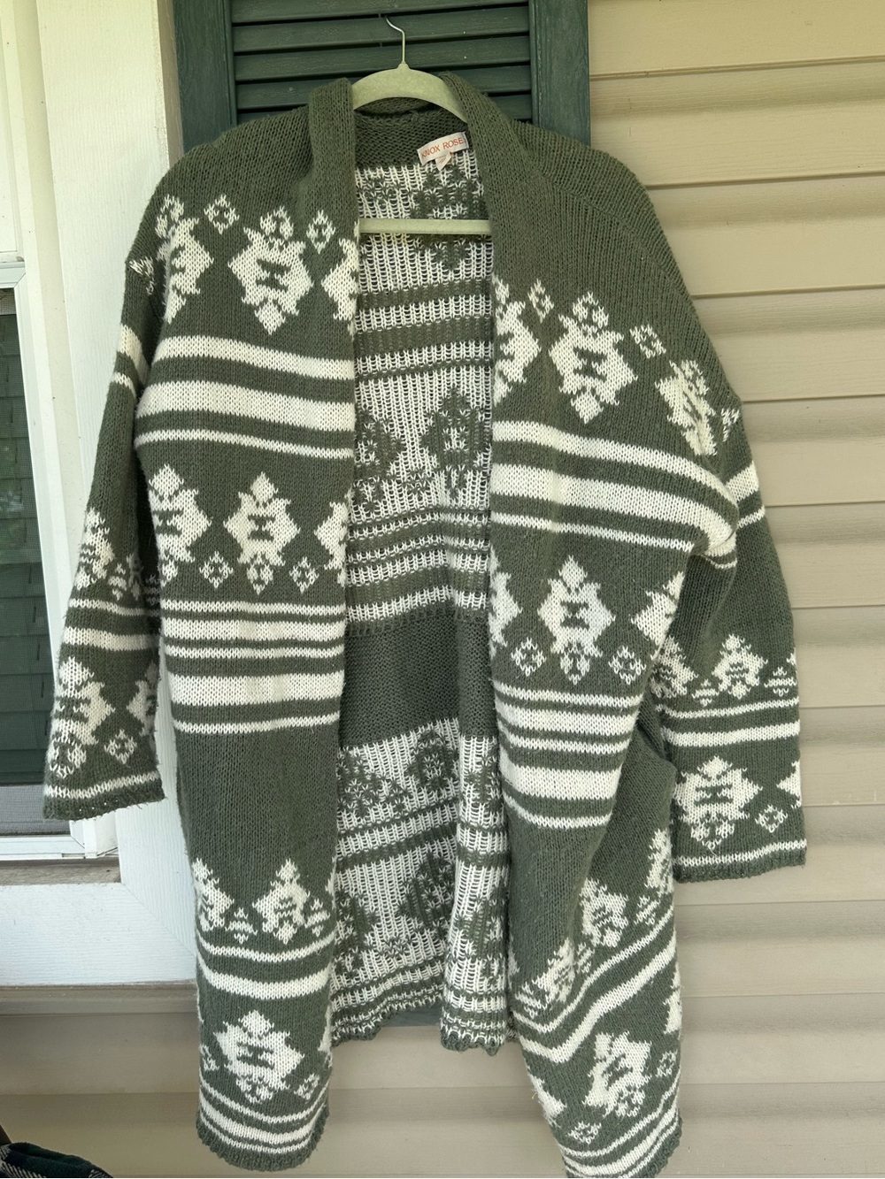 Knox Rose Olive Fair Isle Open Front Cardigan | Large